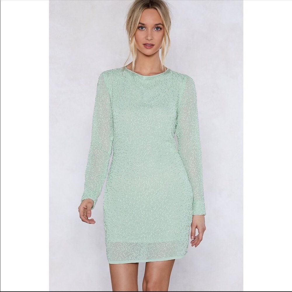 NASTY GAL SOLD OUT BEADED MINI DRESS IN MINT GREEN✨